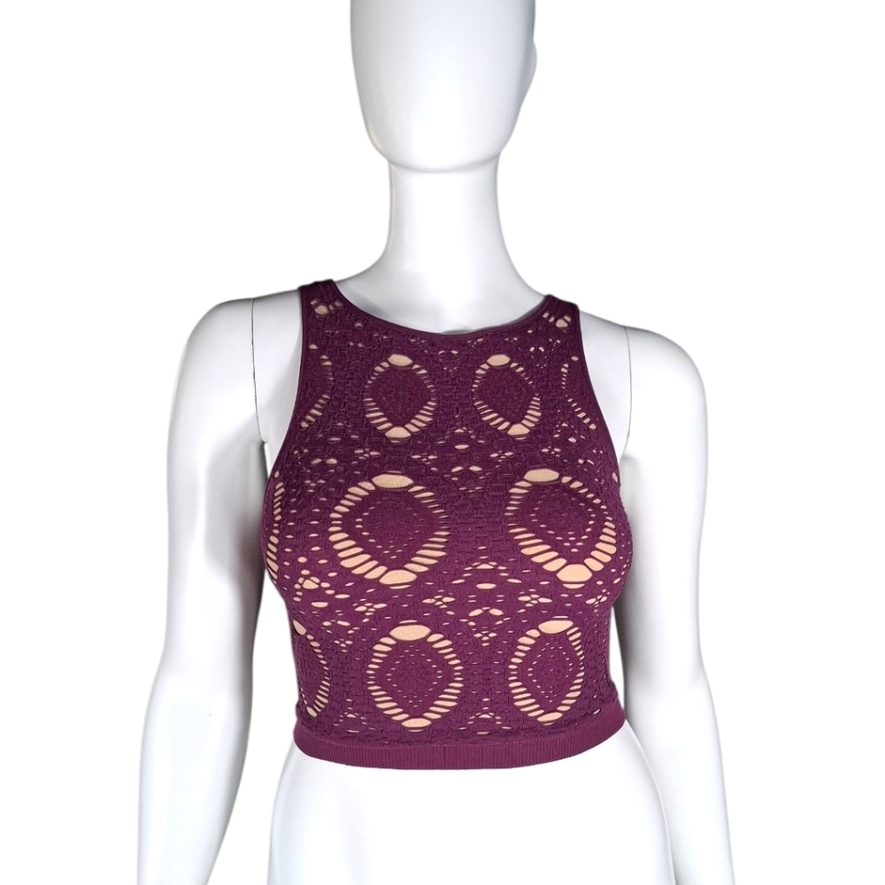 Free People Intimately Crop Top Womens XS Purple Crochet  Tank Pullover Stretch
